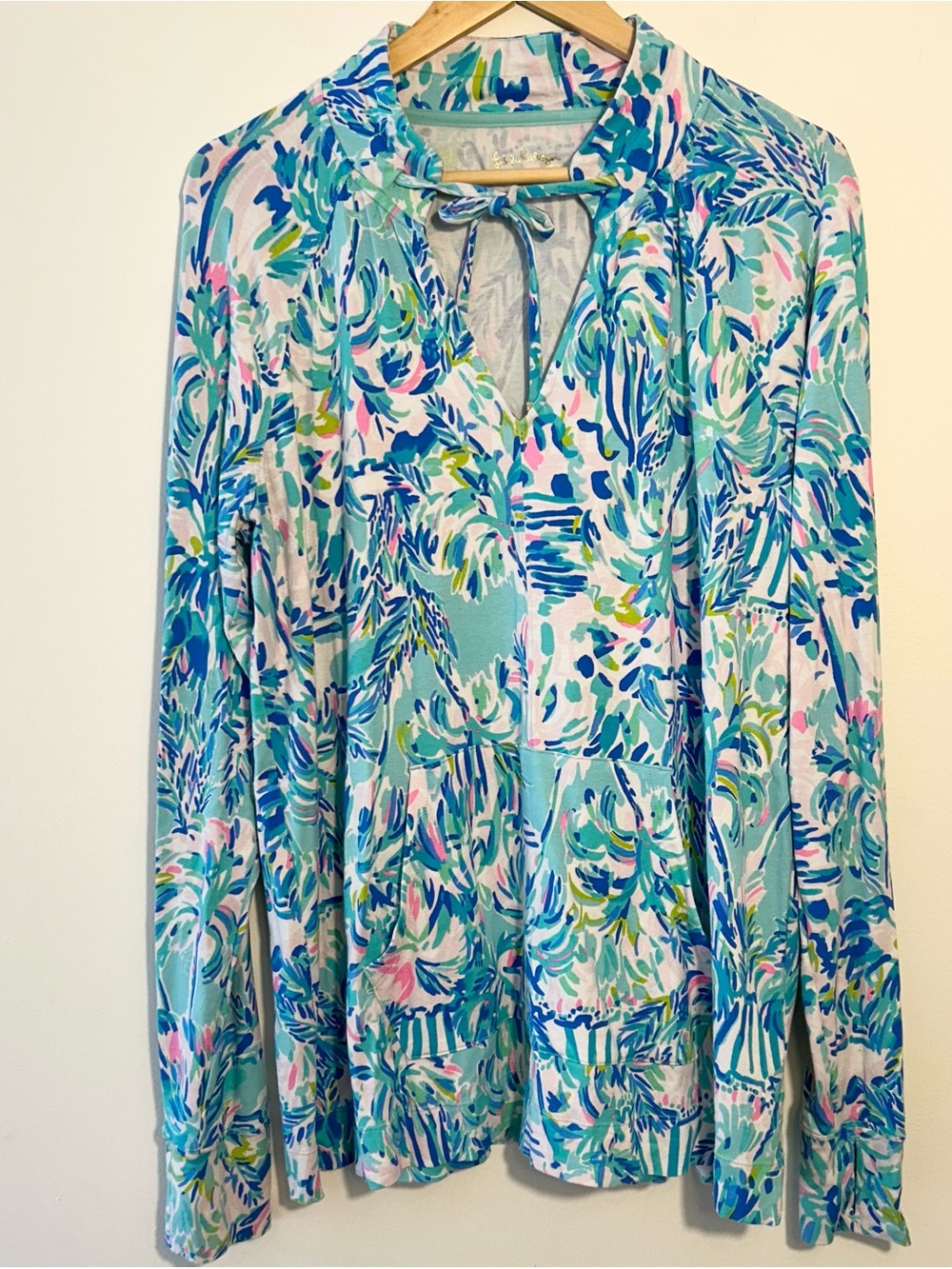 🩵🌴 Lilly Pulitzer Cassi Popover Pullover Top Size XL Blue Ibiza Cabana Blue